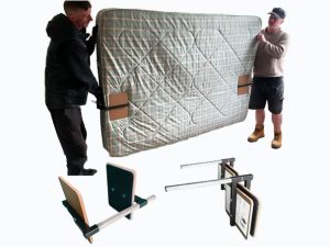 Mattress Carrier Clamps moving with two people.